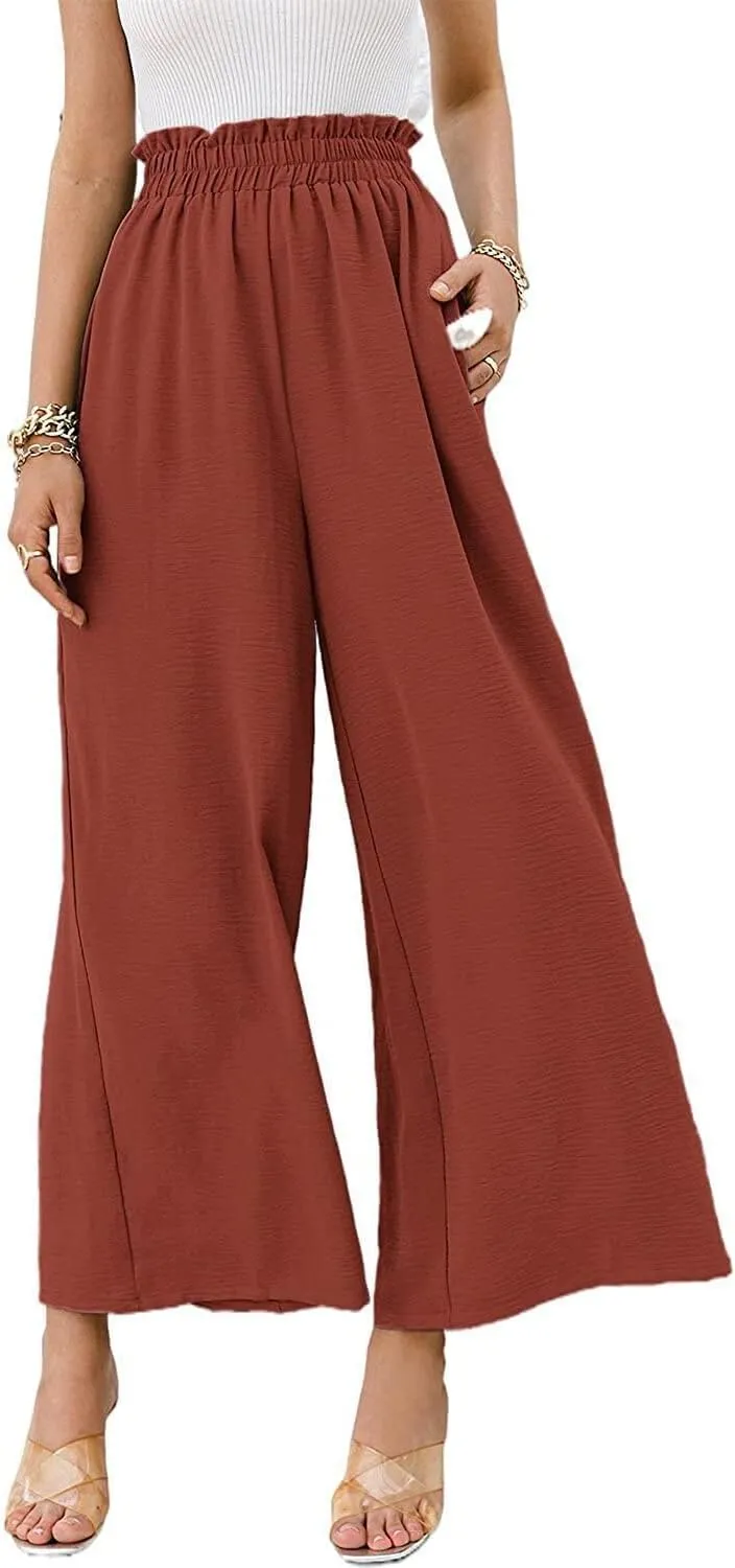 Women's Linen Trousers, Casual High Waist Wide Leg Straight Dress Pants, Cotton Linen Pants Elastic Waist Joggers