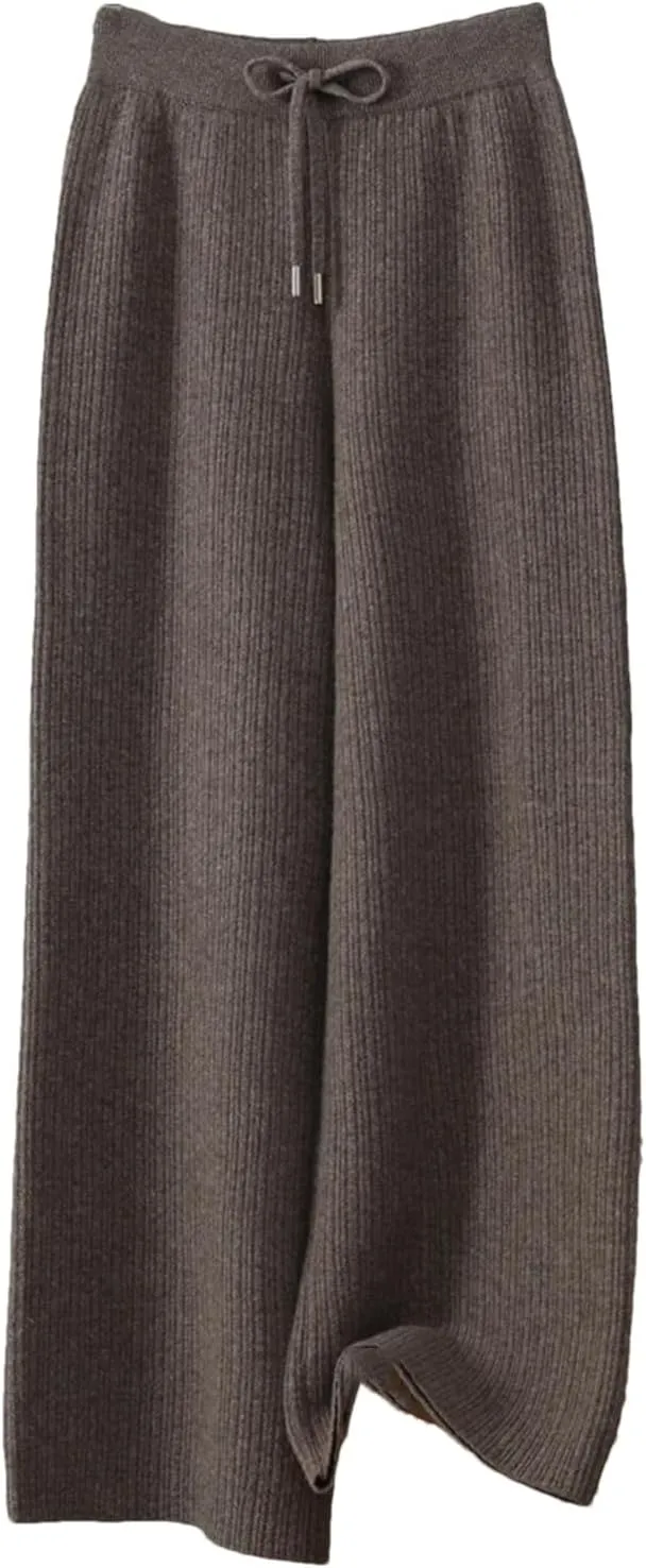 Women’s Merino Wool Jacquard Knit Wide-Leg Pants Year-Round Minimalist Casual Trousers