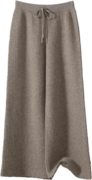 Women’s Merino Wool Jacquard Knit Wide-Leg Pants Year-Round Minimalist Casual Trousers