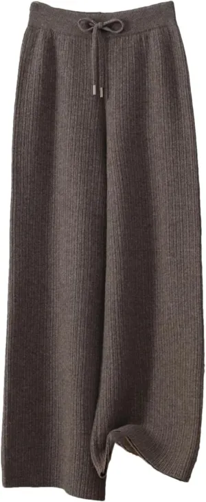 Women’s Merino Wool Jacquard Knit Wide-Leg Pants Year-Round Minimalist Casual Trousers