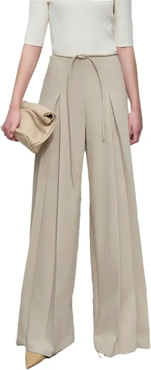 Women’s Minimalist Pleated Wide-Leg Pants High Waist Year-Round Office Casual Trousers