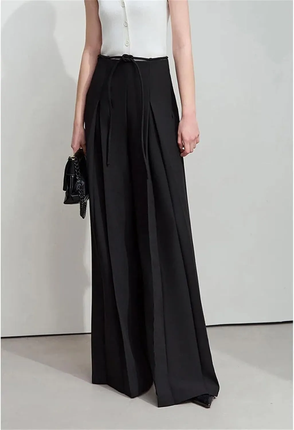Women’s Minimalist Pleated Wide-Leg Pants High Waist Year-Round Office Casual Trousers
