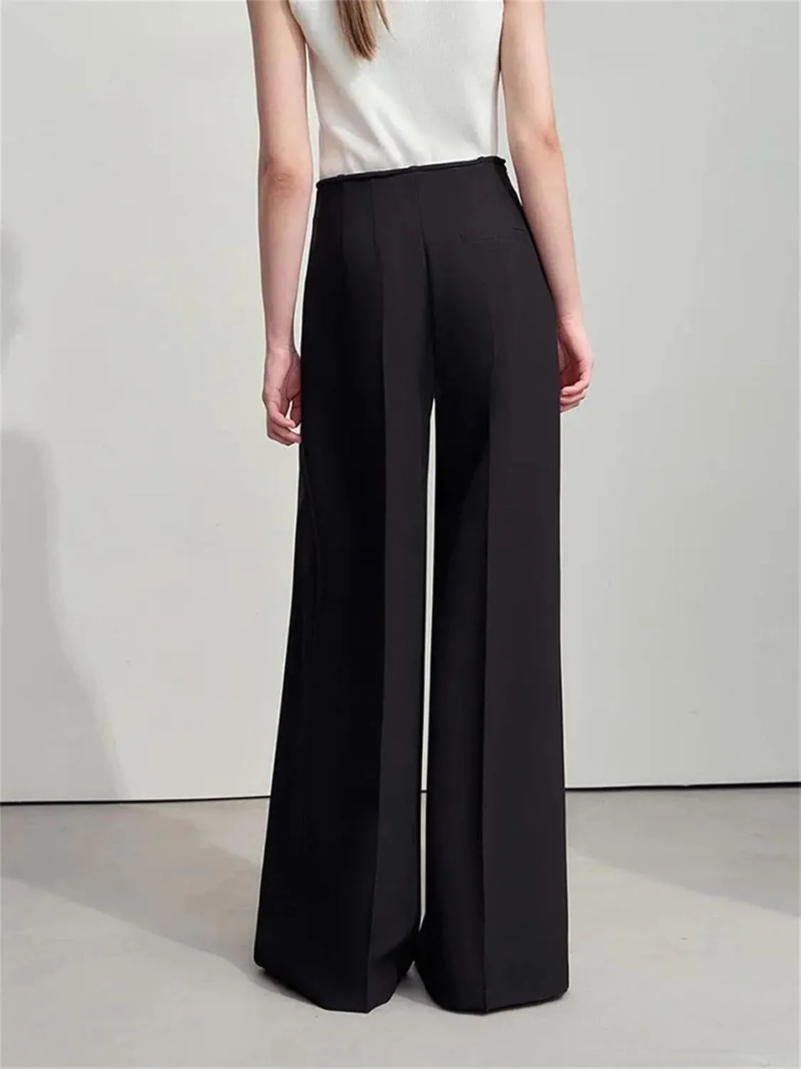 Women’s Minimalist Pleated Wide-Leg Pants High Waist Year-Round Office Casual Trousers