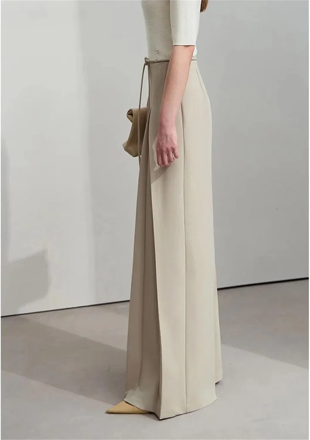 Women’s Minimalist Pleated Wide-Leg Pants High Waist Year-Round Office Casual Trousers