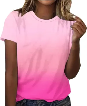 Womens Ombre Color Summer Tops Short Sleeve Tee Shirts Dressy Causal Cute Tshirts Trendy Vacation Clothes