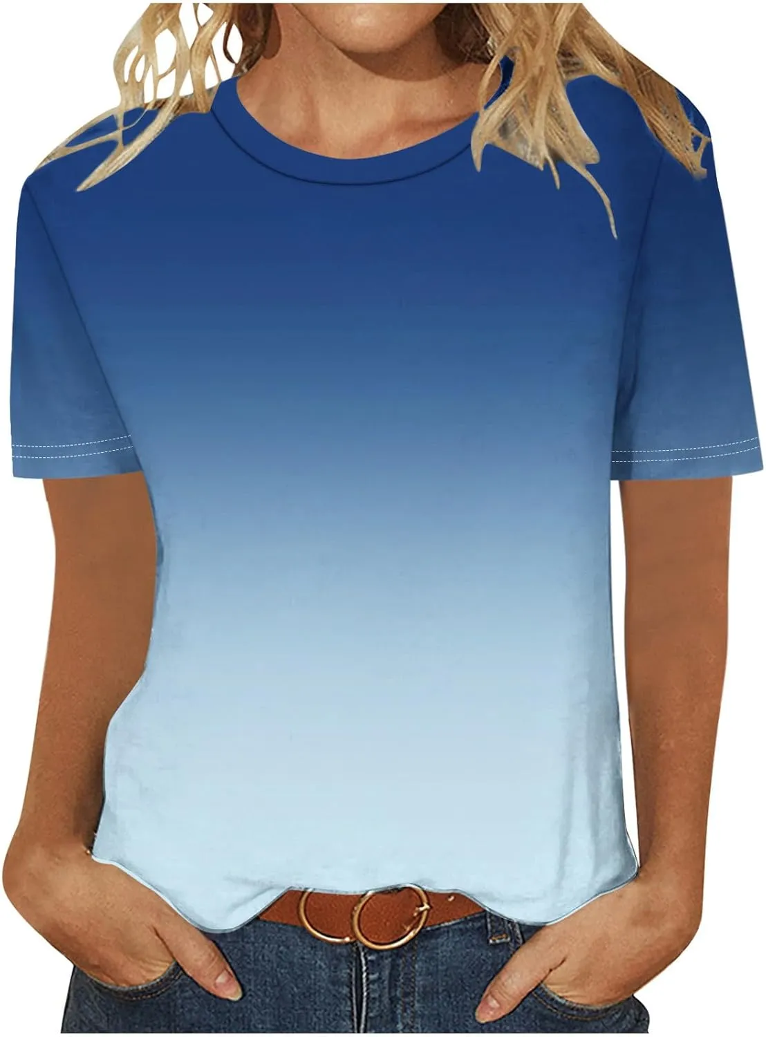 Womens Ombre Color Summer Tops Short Sleeve Tee Shirts Dressy Causal Cute Tshirts Trendy Vacation Clothes