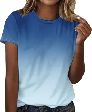 Womens Ombre Color Summer Tops Short Sleeve Tee Shirts Dressy Causal Cute Tshirts Trendy Vacation Clothes