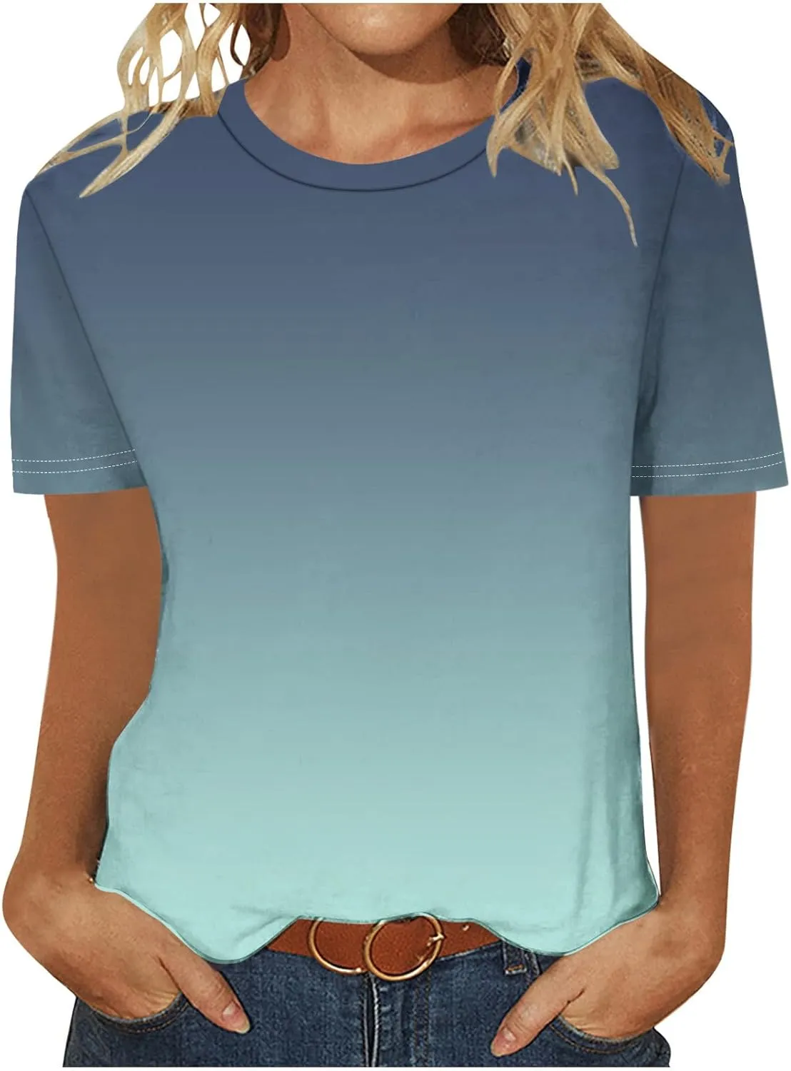 Womens Ombre Color Summer Tops Short Sleeve Tee Shirts Dressy Causal Cute Tshirts Trendy Vacation Clothes