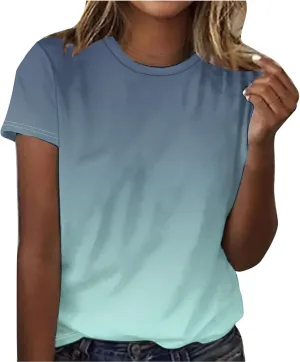 Womens Ombre Color Summer Tops Short Sleeve Tee Shirts Dressy Causal Cute Tshirts Trendy Vacation Clothes