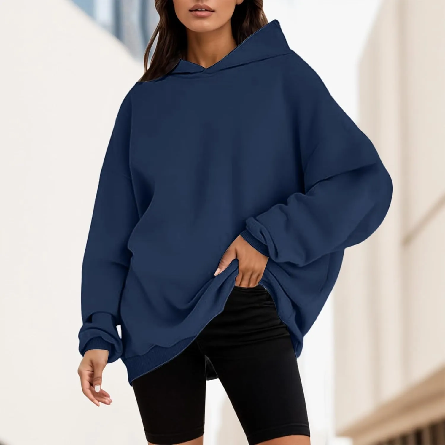 Womens Oversized Hoodies Fleece Solid Hooded Sweatshirts 2024 Trendy Outfits Fall Winter Clothes Pullover Sweater