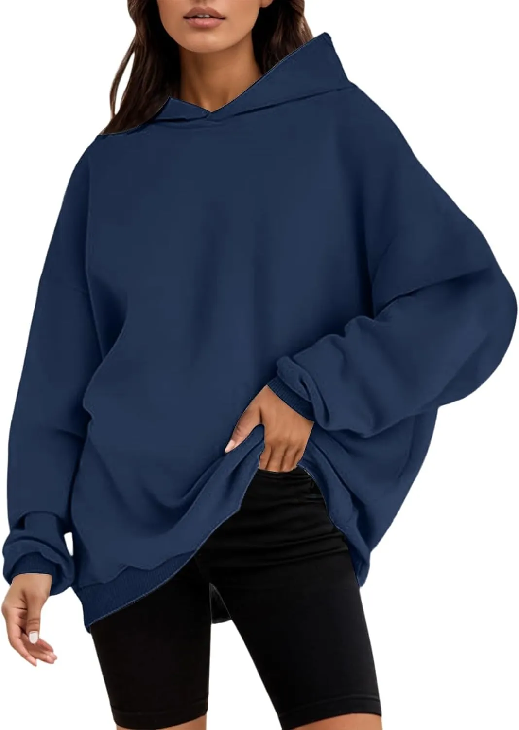 Womens Oversized Hoodies Fleece Solid Hooded Sweatshirts 2024 Trendy Outfits Fall Winter Clothes Pullover Sweater