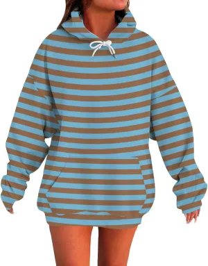 Womens Oversized Hoodies Striped Plus Size Sweatshirts Long Sleeve Sweaters Pullover 2024 Fall Clothes with Pocket