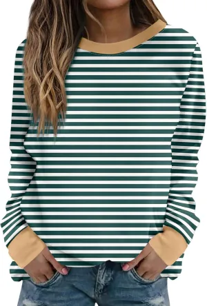Womens Oversized Hoodless Sweatshirts Striped Long Sleeve Crewneck 2024 Trendy Fall Outfits Pullover Y2K Tops