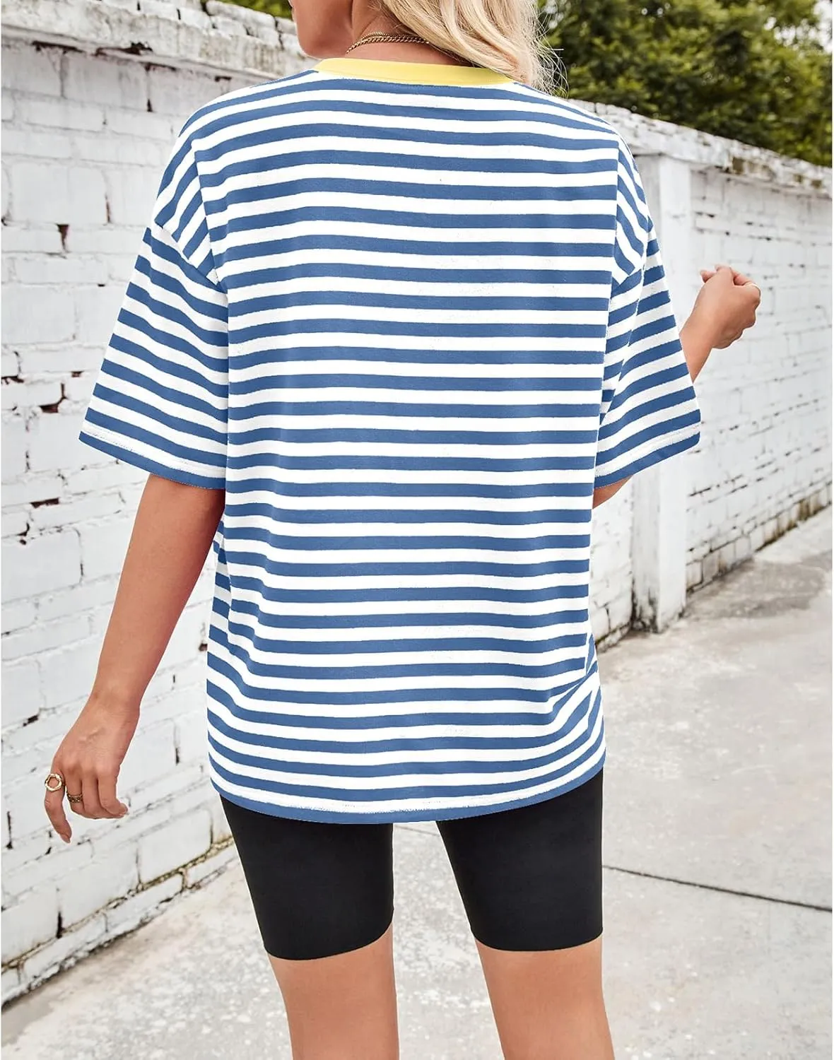 Womens Oversized T Shirts Striped Short Sleeve T-Shirts Crew Neck Basic Color Block Tee Tops 2025 Y2K Tee Tops