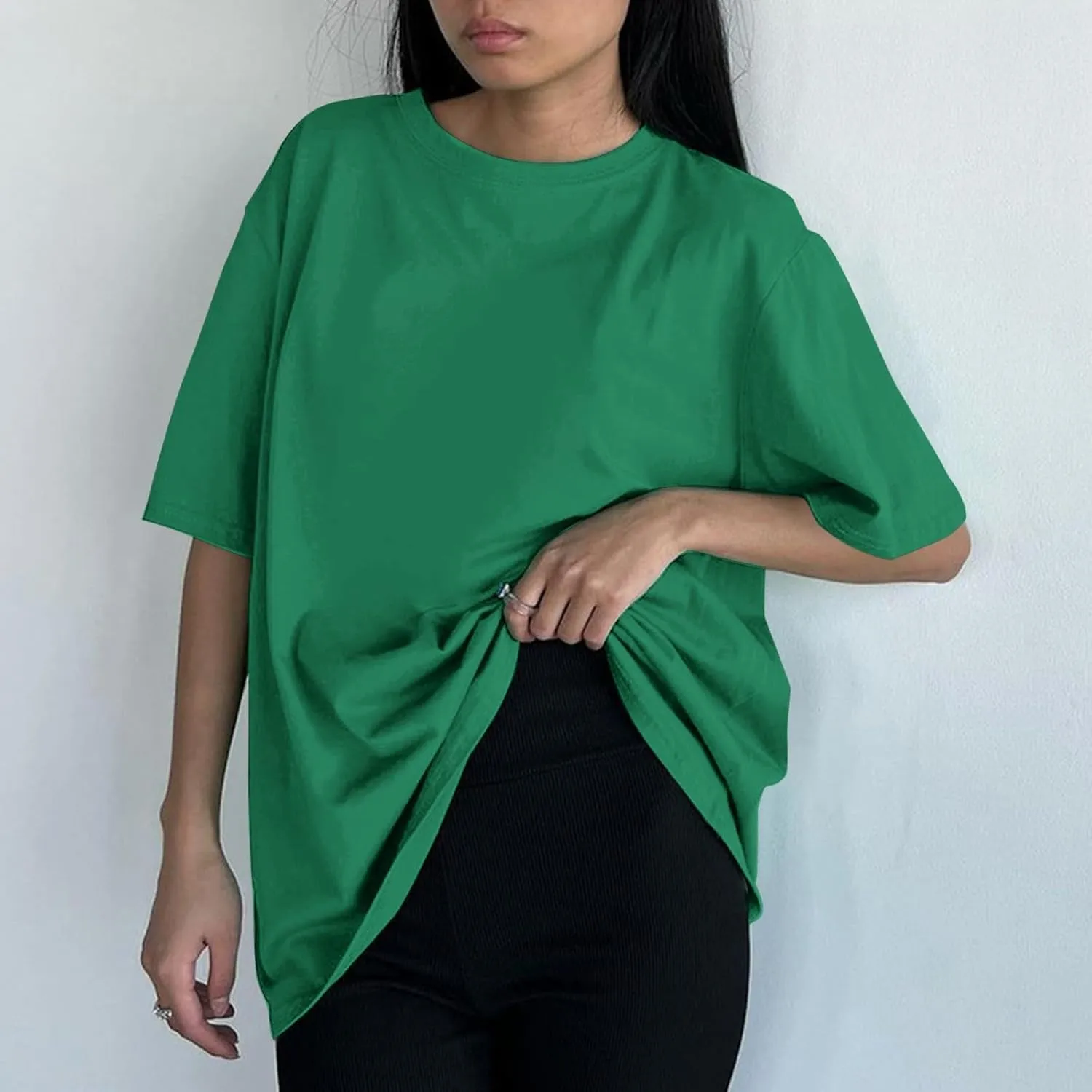 Women's Oversized T Shirts Tees Half Sleeve Crew Neck Cotton Tunic Tops