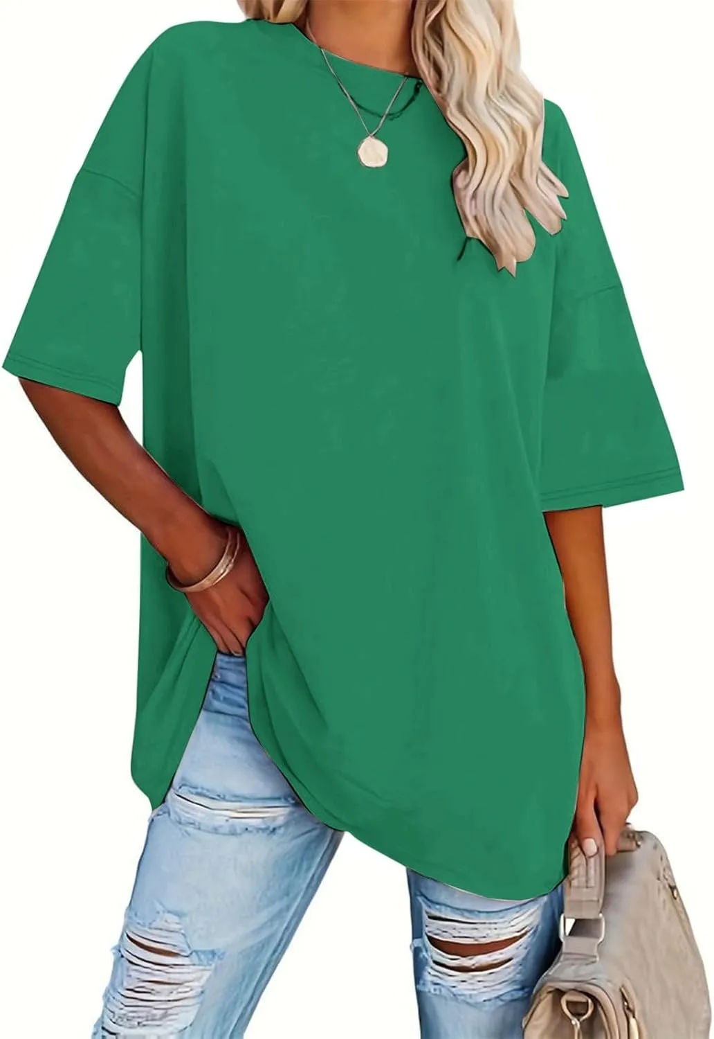 Women's Oversized T Shirts Tees Half Sleeve Crew Neck Cotton Tunic Tops