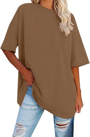 Women's Oversized T Shirts Tees Half Sleeve Crew Neck Cotton Tunic Tops