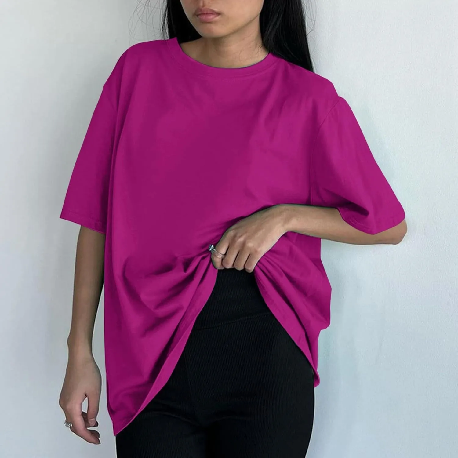 Women's Oversized T Shirts Tees Half Sleeve Crew Neck Cotton Tunic Tops