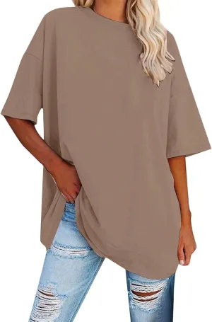 Women's Oversized T Shirts Tees Half Sleeve Crew Neck Cotton Tunic Tops