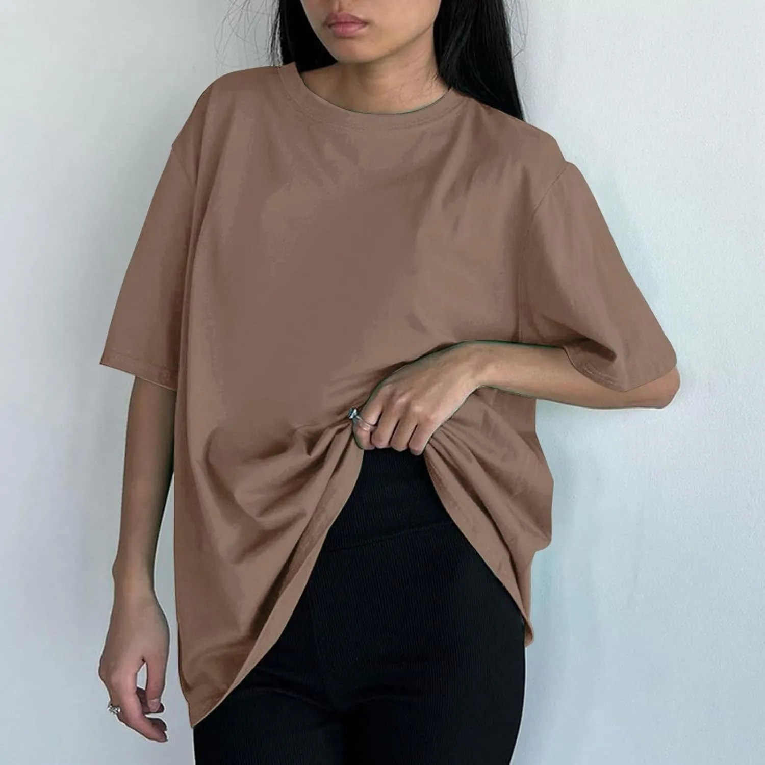 Women's Oversized T Shirts Tees Half Sleeve Crew Neck Cotton Tunic Tops
