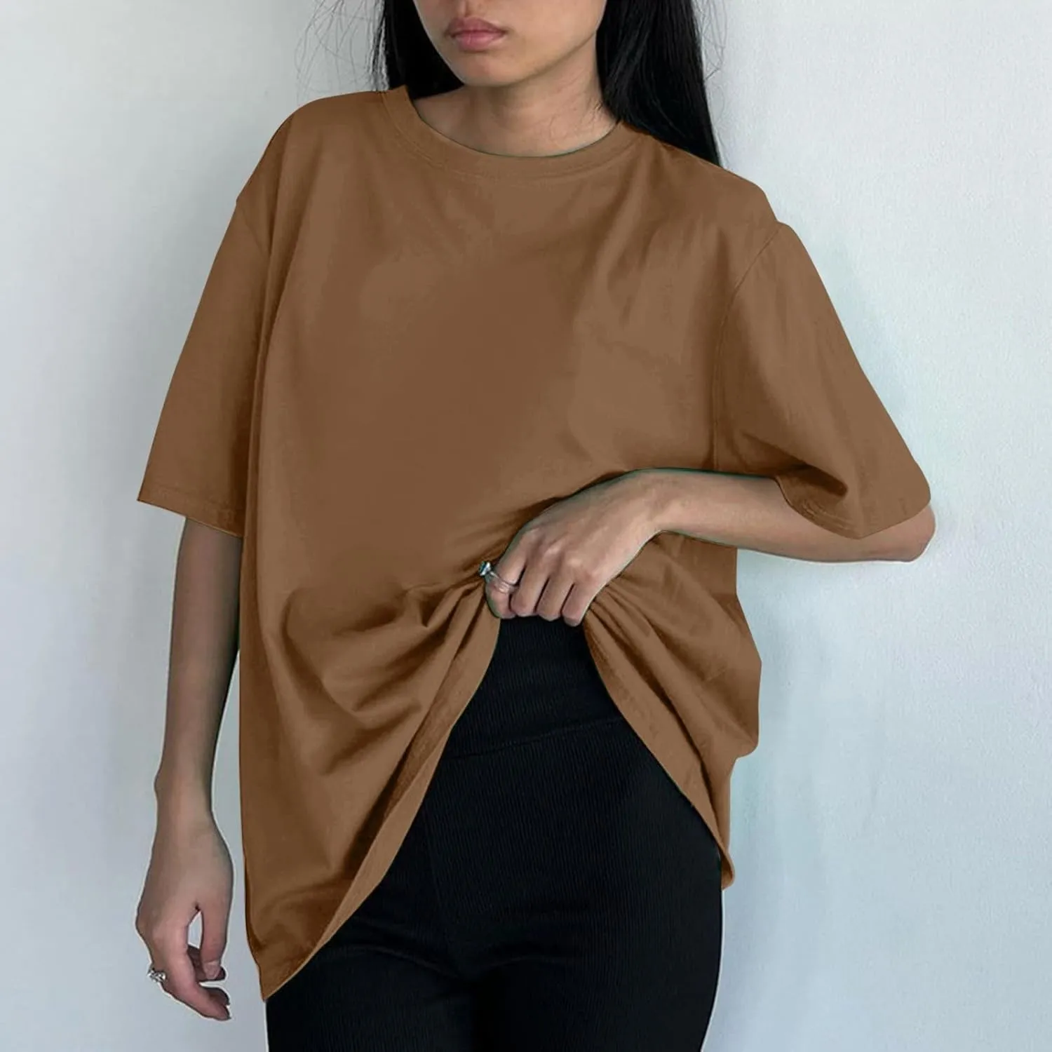 Women's Oversized T Shirts Tees Half Sleeve Crew Neck Cotton Tunic Tops