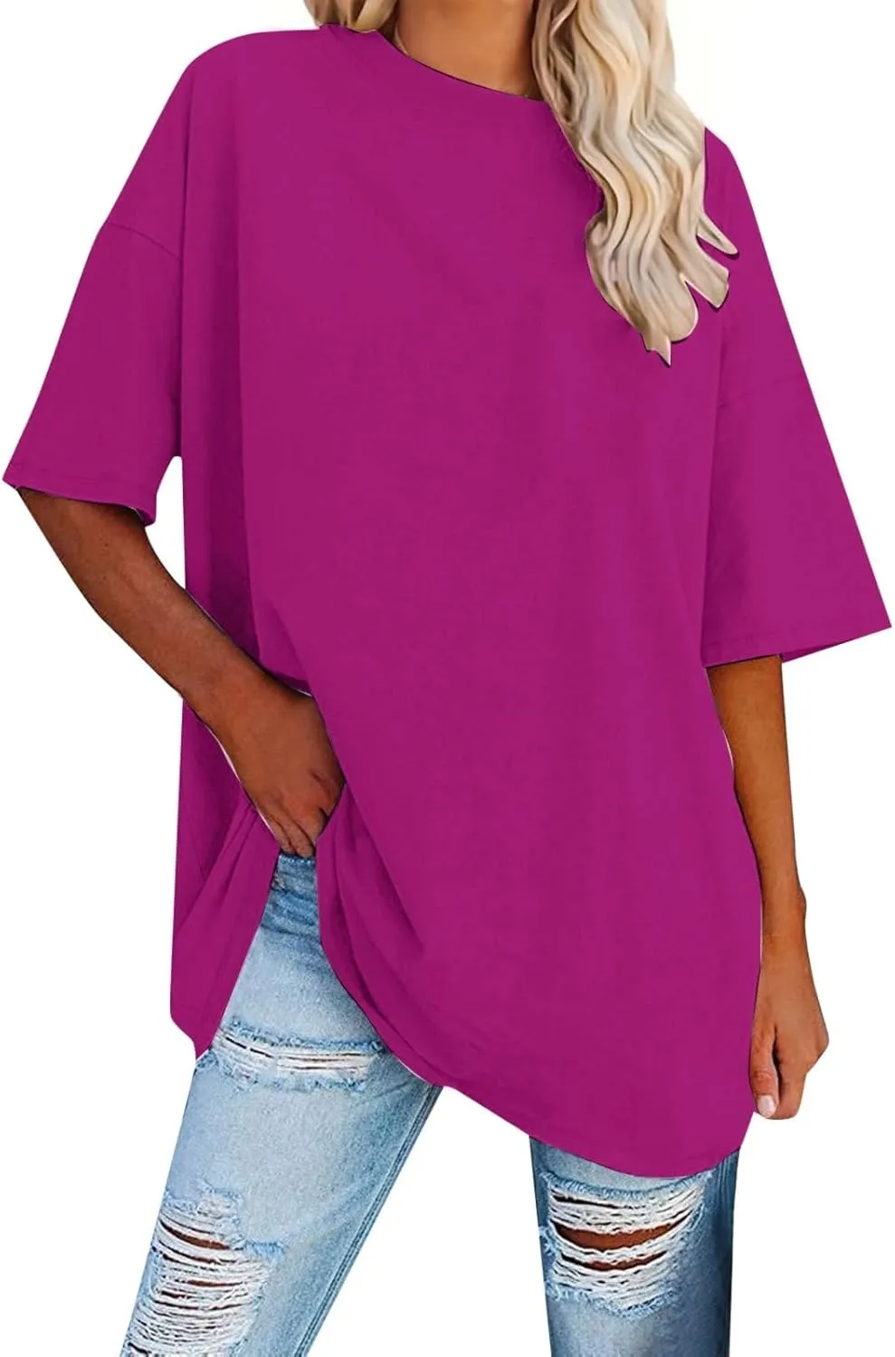 Women's Oversized T Shirts Tees Half Sleeve Crew Neck Cotton Tunic Tops