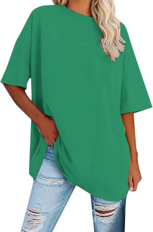 Women's Oversized T Shirts Tees Half Sleeve Crew Neck Cotton Tunic Tops
