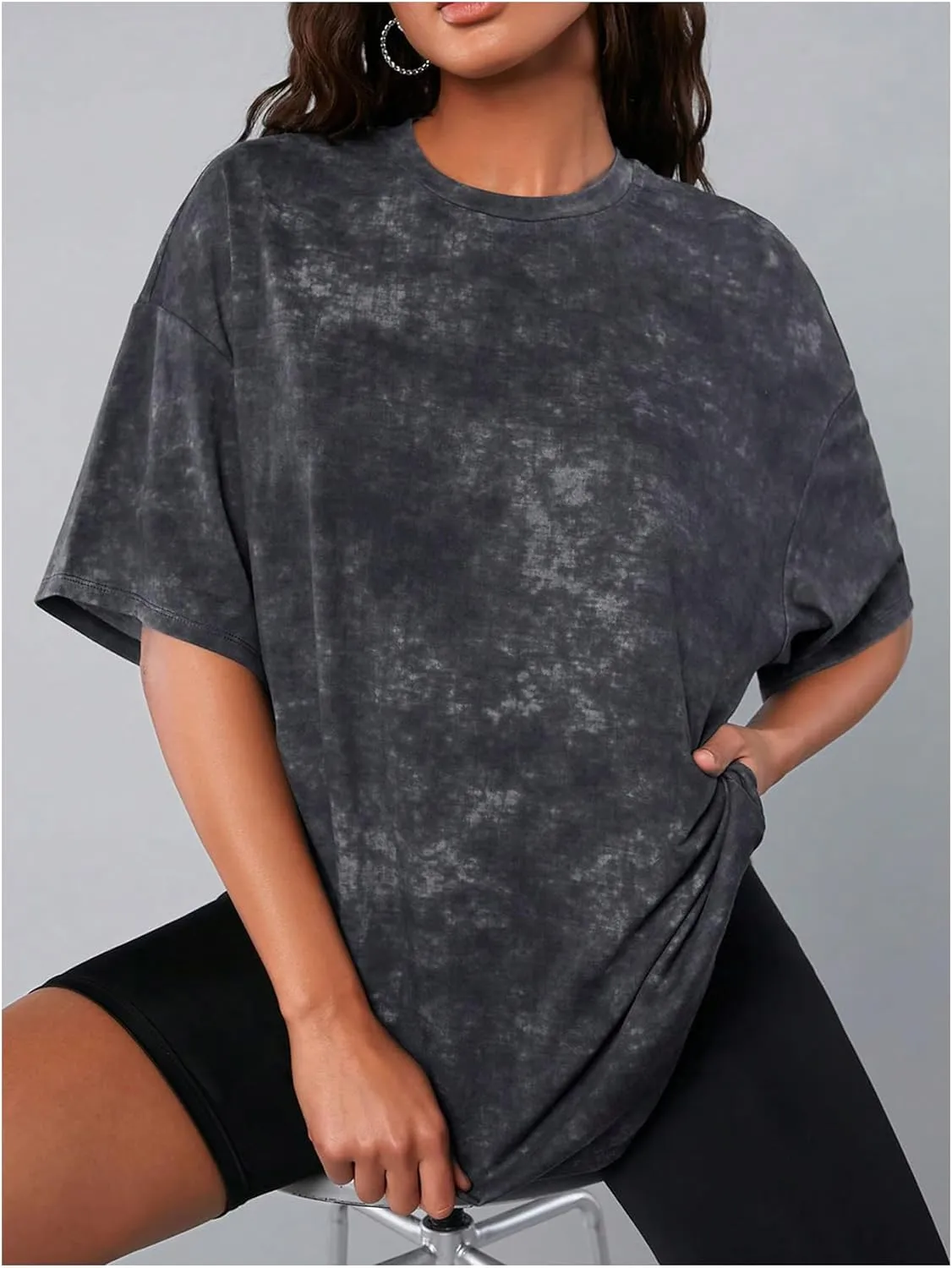 Women's Oversized Tie Dye T-Shirts Short Sleeve Crewneck Drop Shoulder Tee Tops