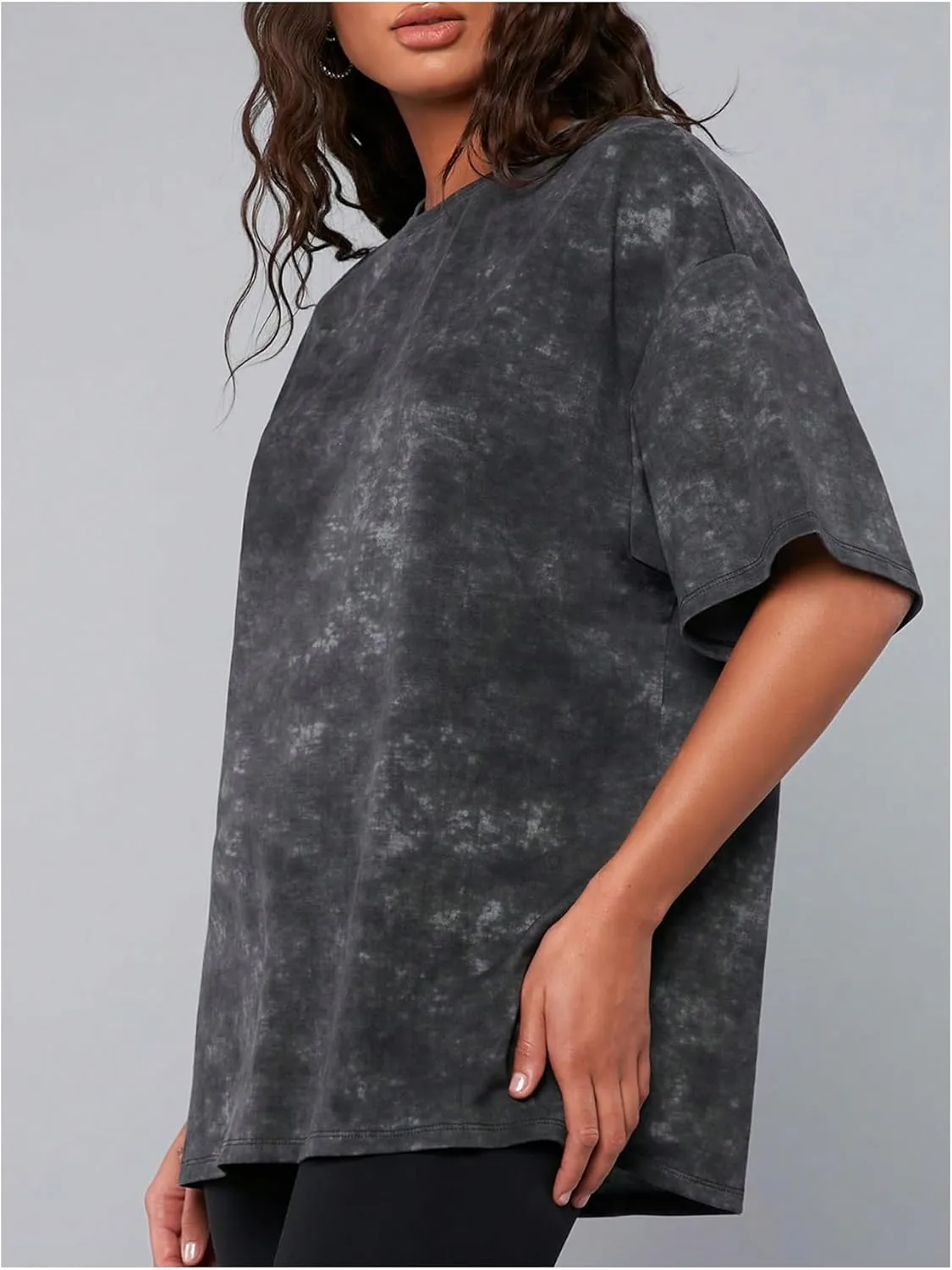 Women's Oversized Tie Dye T-Shirts Short Sleeve Crewneck Drop Shoulder Tee Tops
