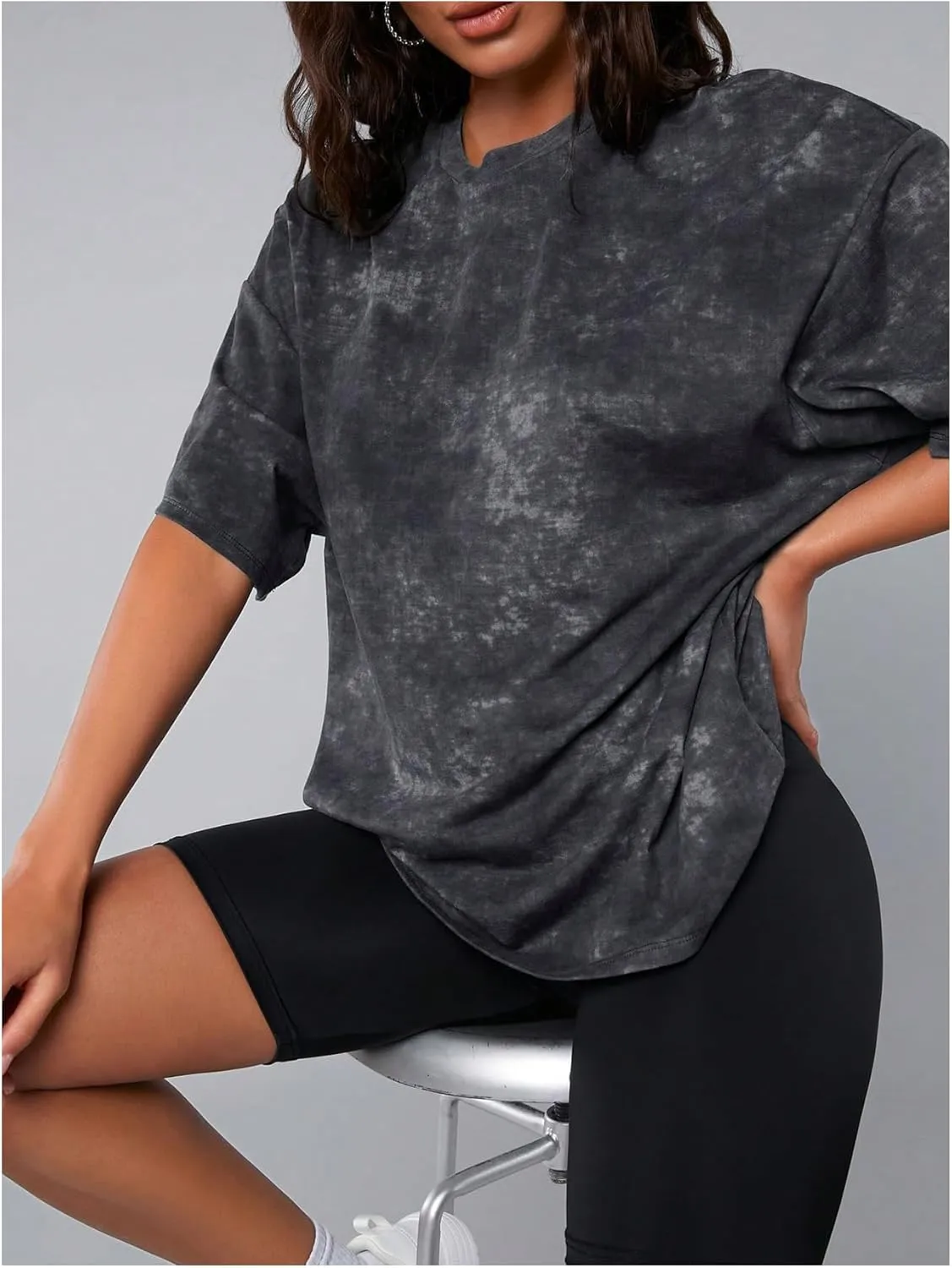 Women's Oversized Tie Dye T-Shirts Short Sleeve Crewneck Drop Shoulder Tee Tops