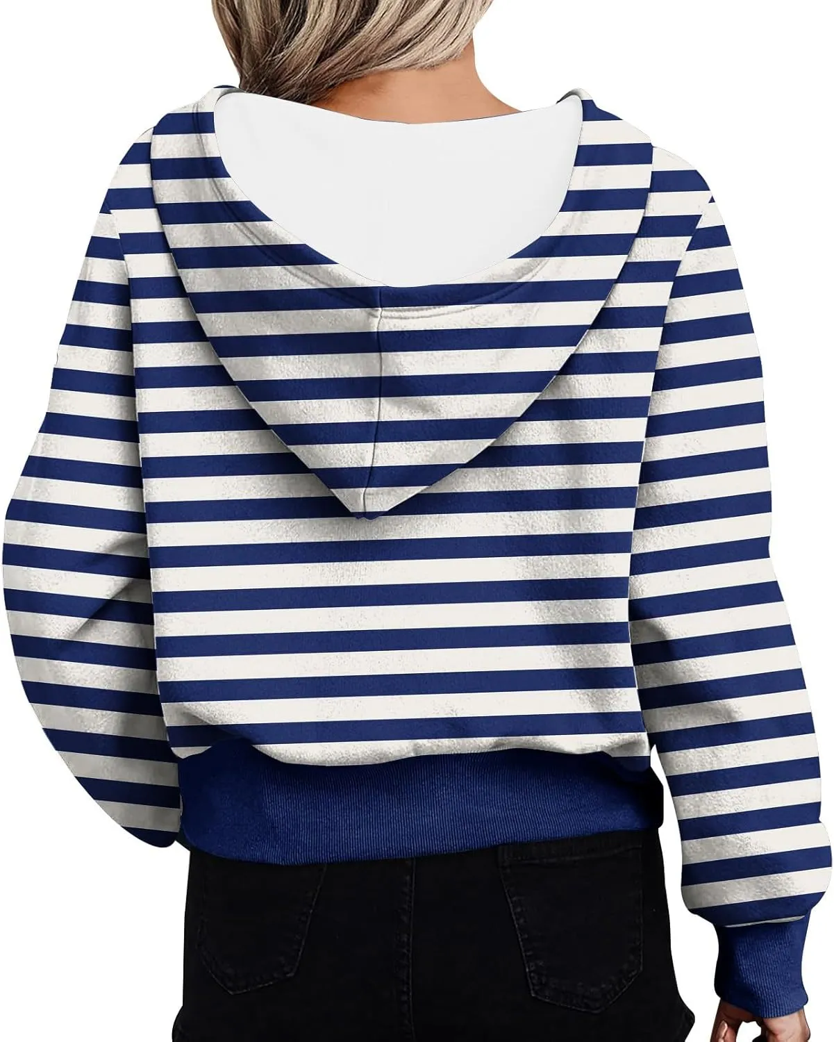 Women's Overszied Striped Sweatshirts Long Sleeve Half Zip Up Hoodies Winter Comfort Hoodies Y2K Fashion Cropped Clothes