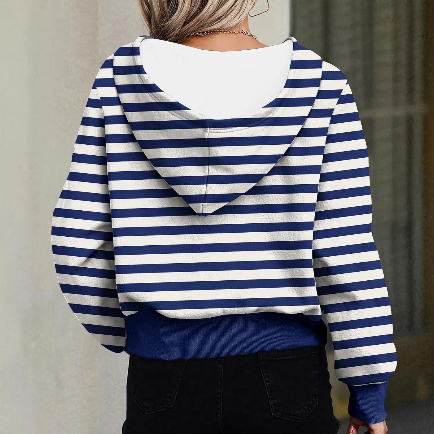 Women's Overszied Striped Sweatshirts Long Sleeve Half Zip Up Hoodies Winter Comfort Hoodies Y2K Fashion Cropped Clothes