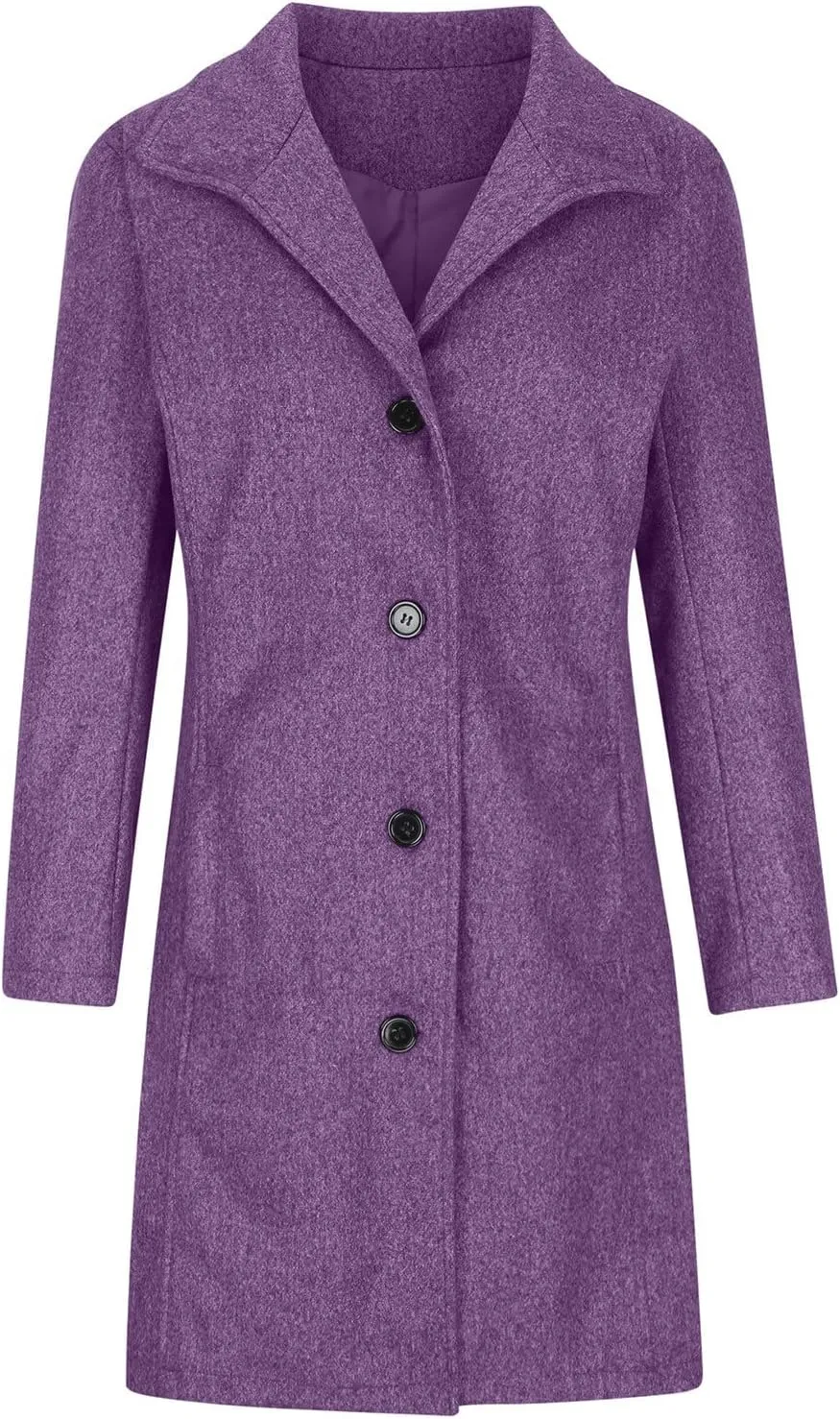 Womens Pea Coat Casual Thicken Wool Blend Stand Collar Trench Coats Single Breasted Mid-Long Peacoat Jackets