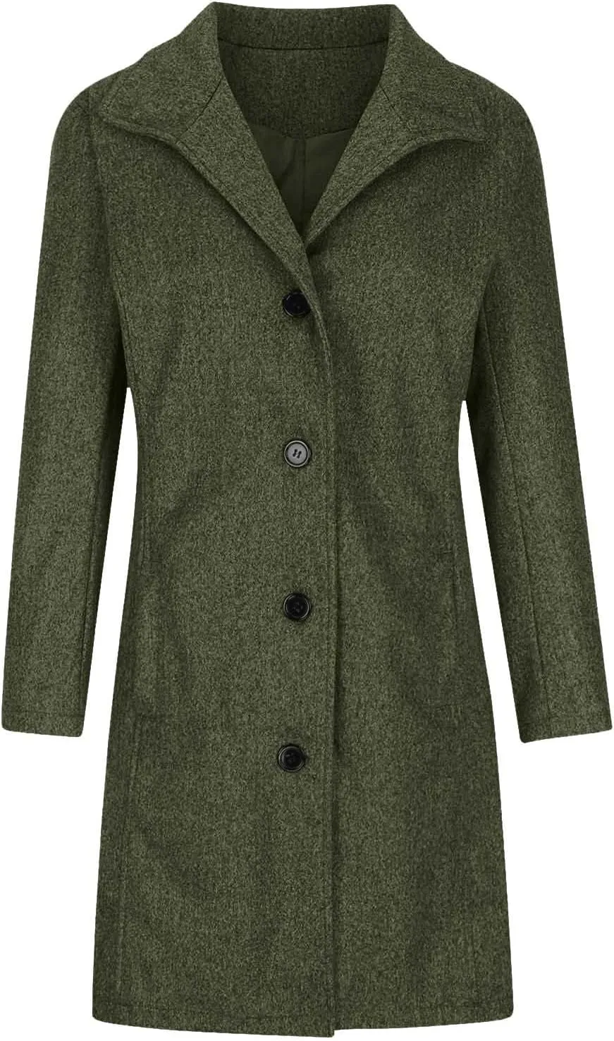 Womens Pea Coat Casual Thicken Wool Blend Stand Collar Trench Coats Single Breasted Mid-Long Peacoat Jackets