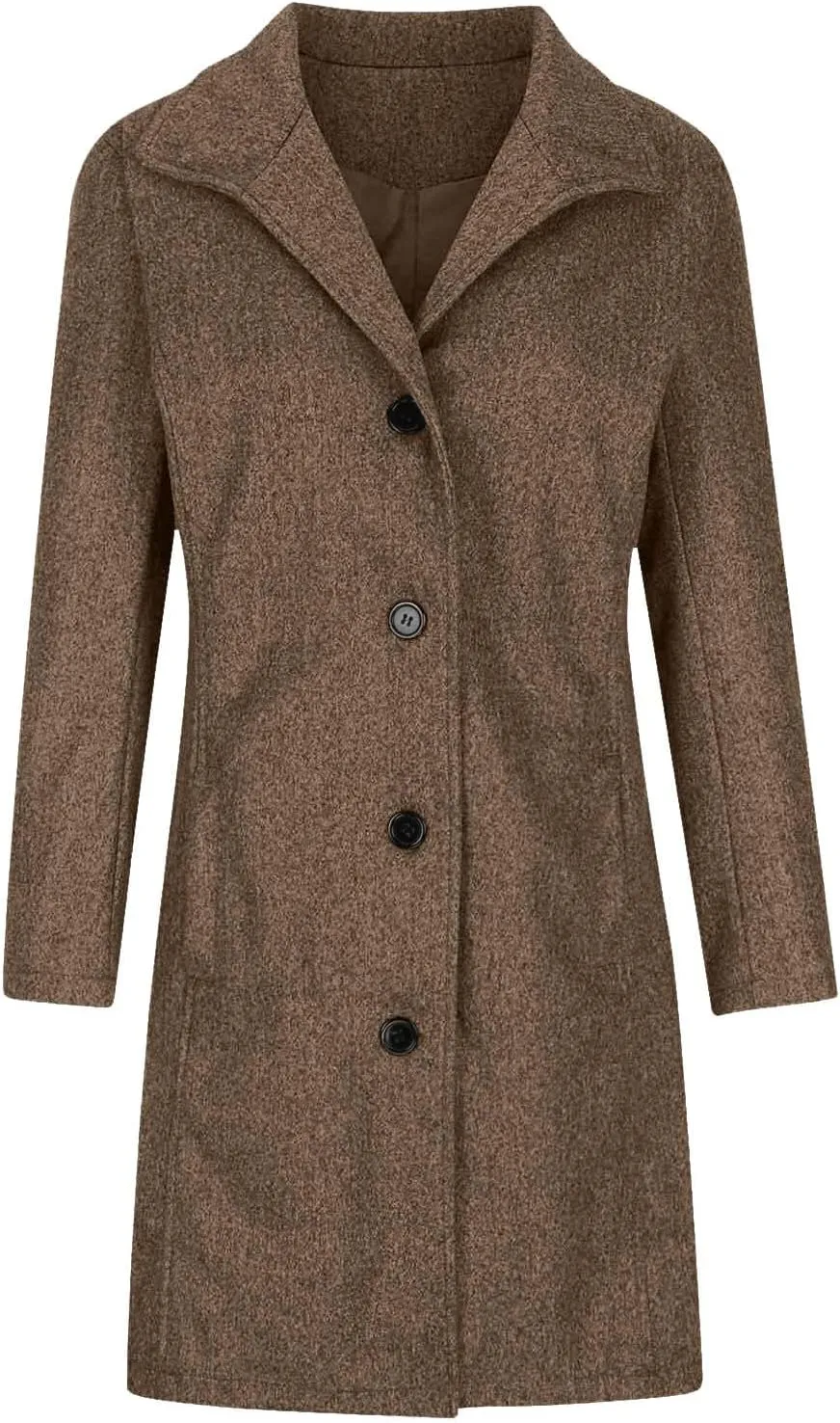 Womens Pea Coat Casual Thicken Wool Blend Stand Collar Trench Coats Single Breasted Mid-Long Peacoat Jackets