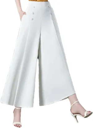 Women’s Pleated High Waist Wide-Leg Pants Zipper Minimalist Year-Round Office Trousers