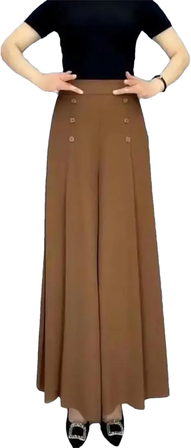 Women’s Pleated High Waist Wide-Leg Pants Zipper Minimalist Year-Round Office Trousers