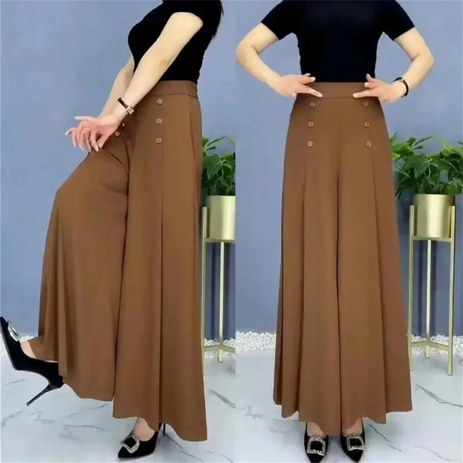 Women’s Pleated High Waist Wide-Leg Pants Zipper Minimalist Year-Round Office Trousers