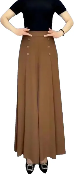 Women’s Pleated High Waist Wide-Leg Pants Zipper Minimalist Year-Round Office Trousers