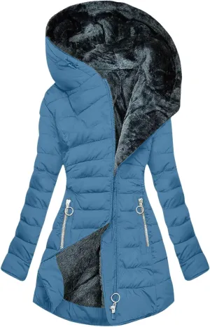 Womens Puffer Down Jacket 2024 Winter Warm Coats Casual Thicken Long Sleeve Outwear Plus Size Trendy Clothing With Hood