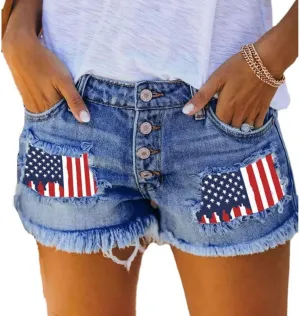 Women's Ripped Denim Jean Shorts High Waisted Frayed Raw Hem Distressed Denim Shorts Summer Hot Pants with Pockets
