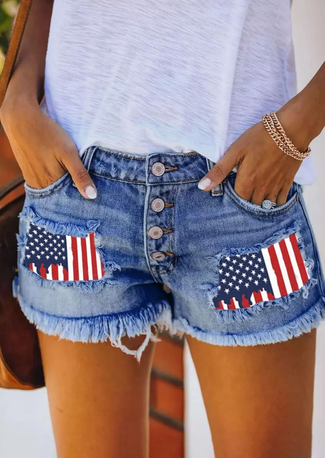 Women's Ripped Denim Jean Shorts High Waisted Frayed Raw Hem Distressed Denim Shorts Summer Hot Pants with Pockets