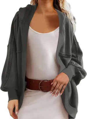 Women's Sweatshirt Cardigan Oversized Long Sleeve Open Front Hooded Jackets Cozy Coats