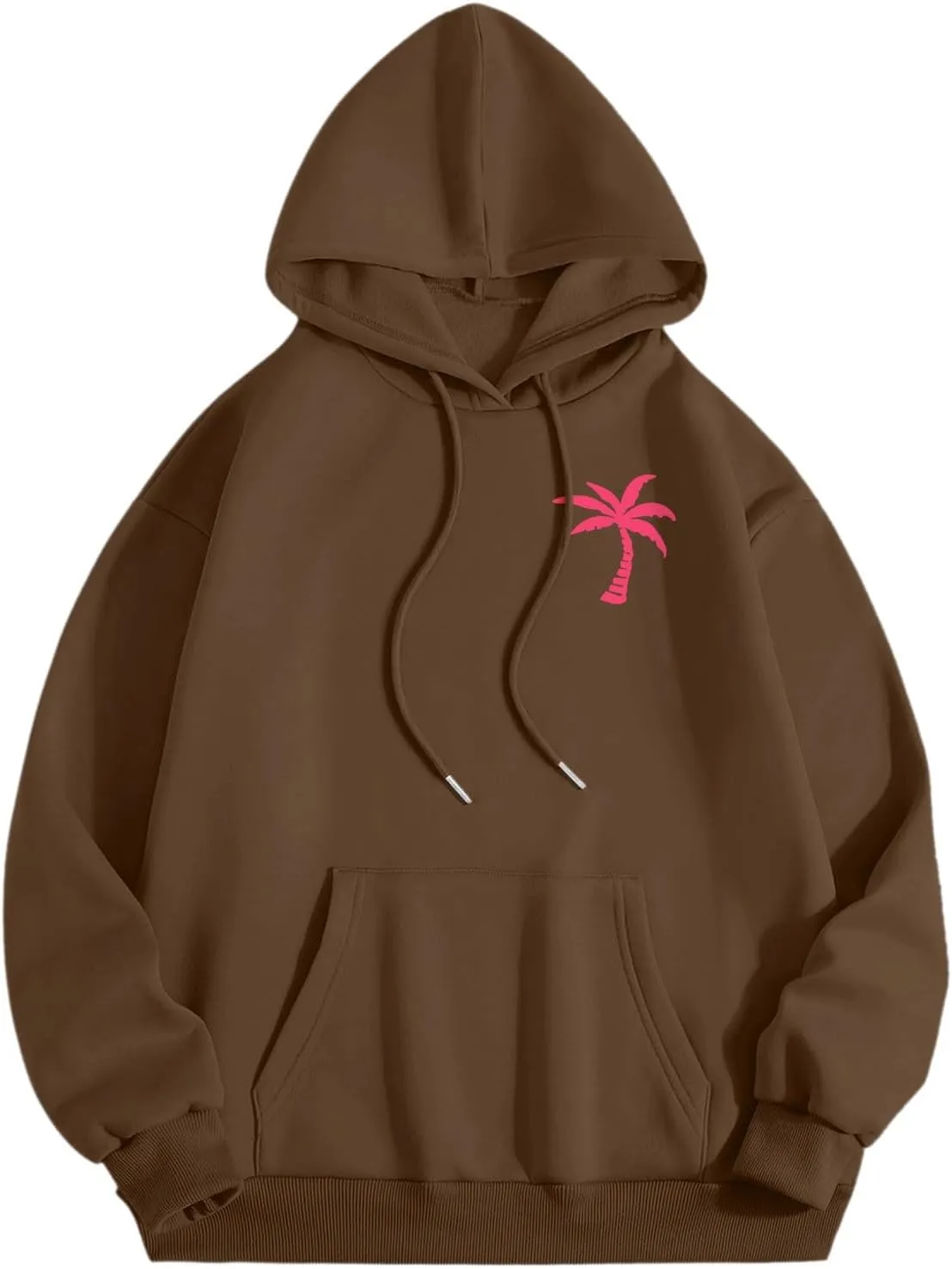 Womens Sweatshirt Floral Print Long Sleeve Drop Shoulder Casual Sweatshirts Drawstring Pockets Comfort Trendy Hoodie