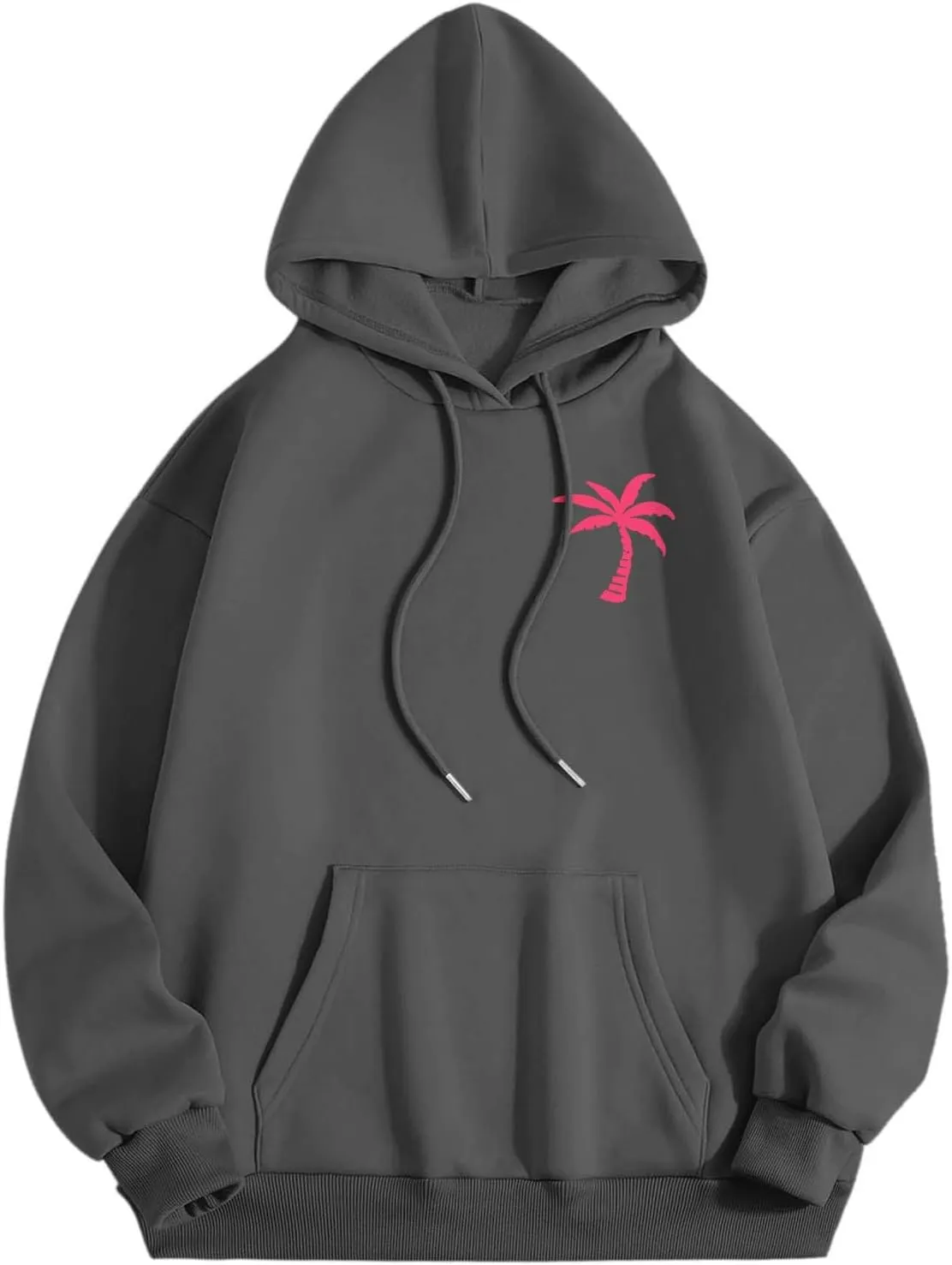 Womens Sweatshirt Floral Print Long Sleeve Drop Shoulder Casual Sweatshirts Drawstring Pockets Comfort Trendy Hoodie