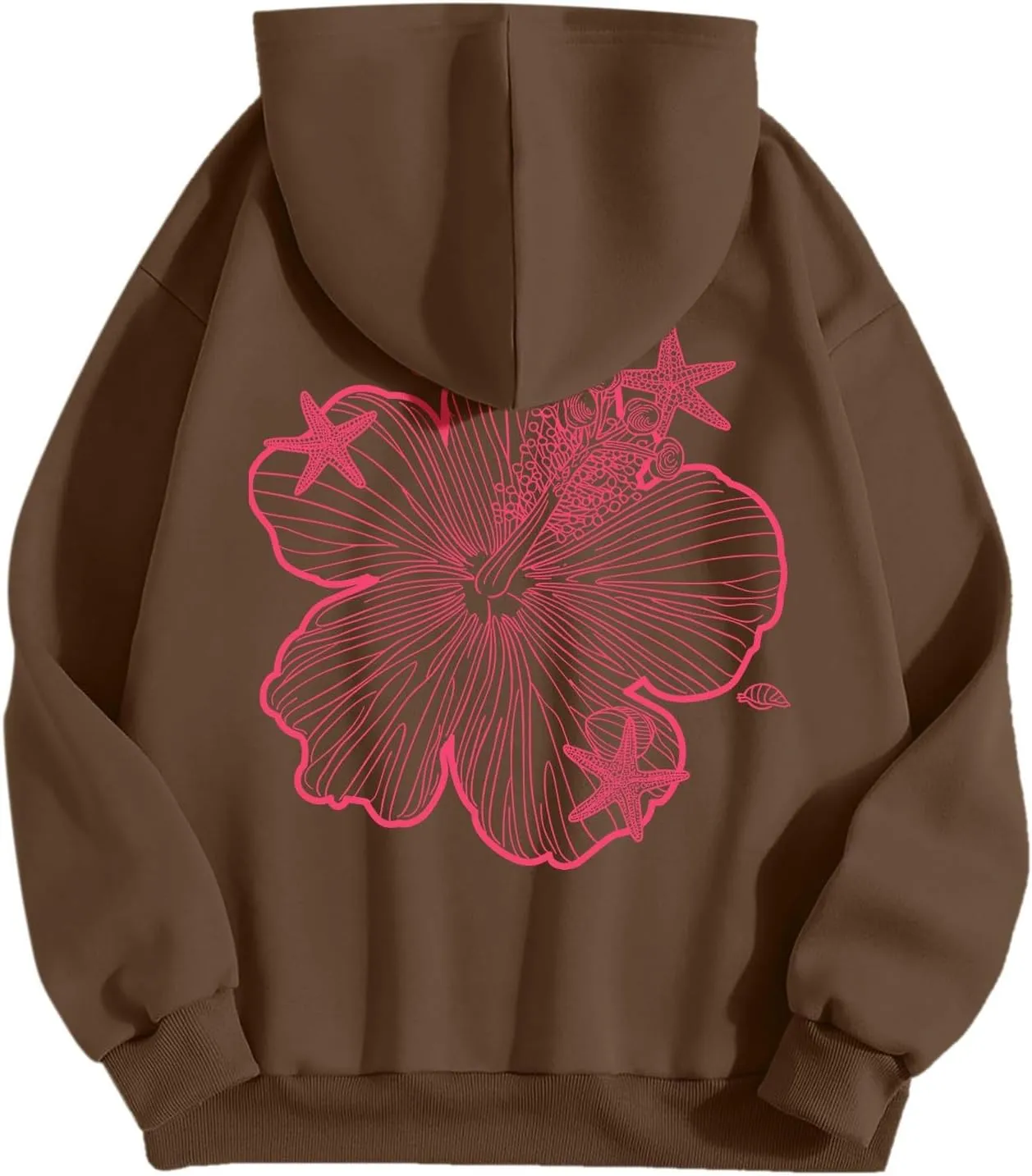 Womens Sweatshirt Floral Print Long Sleeve Drop Shoulder Casual Sweatshirts Drawstring Pockets Comfort Trendy Hoodie
