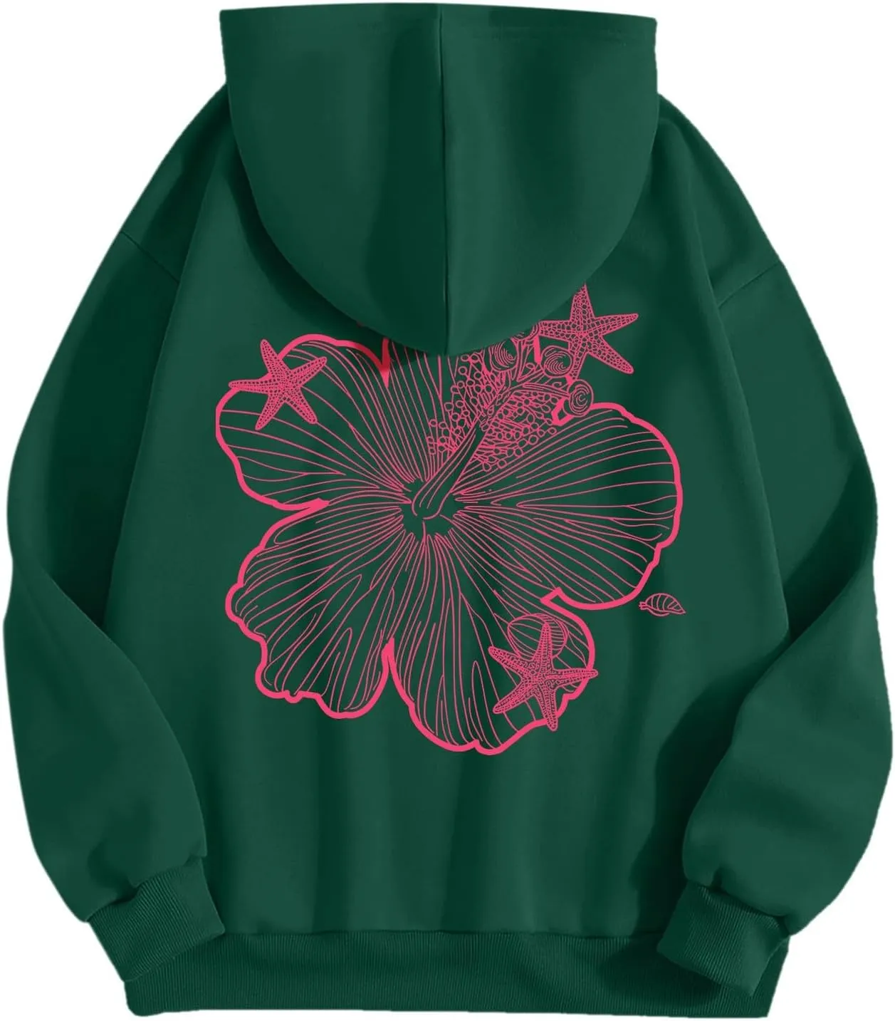 Womens Sweatshirt Floral Print Long Sleeve Drop Shoulder Casual Sweatshirts Drawstring Pockets Comfort Trendy Hoodie
