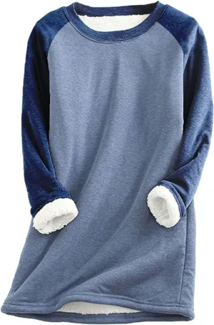 Women's Sweatshirt Thick Warm Fleece Solid Color Casual Long Sleeve Pullover Tops Crewneck Fashion Ladies Sweater Tops