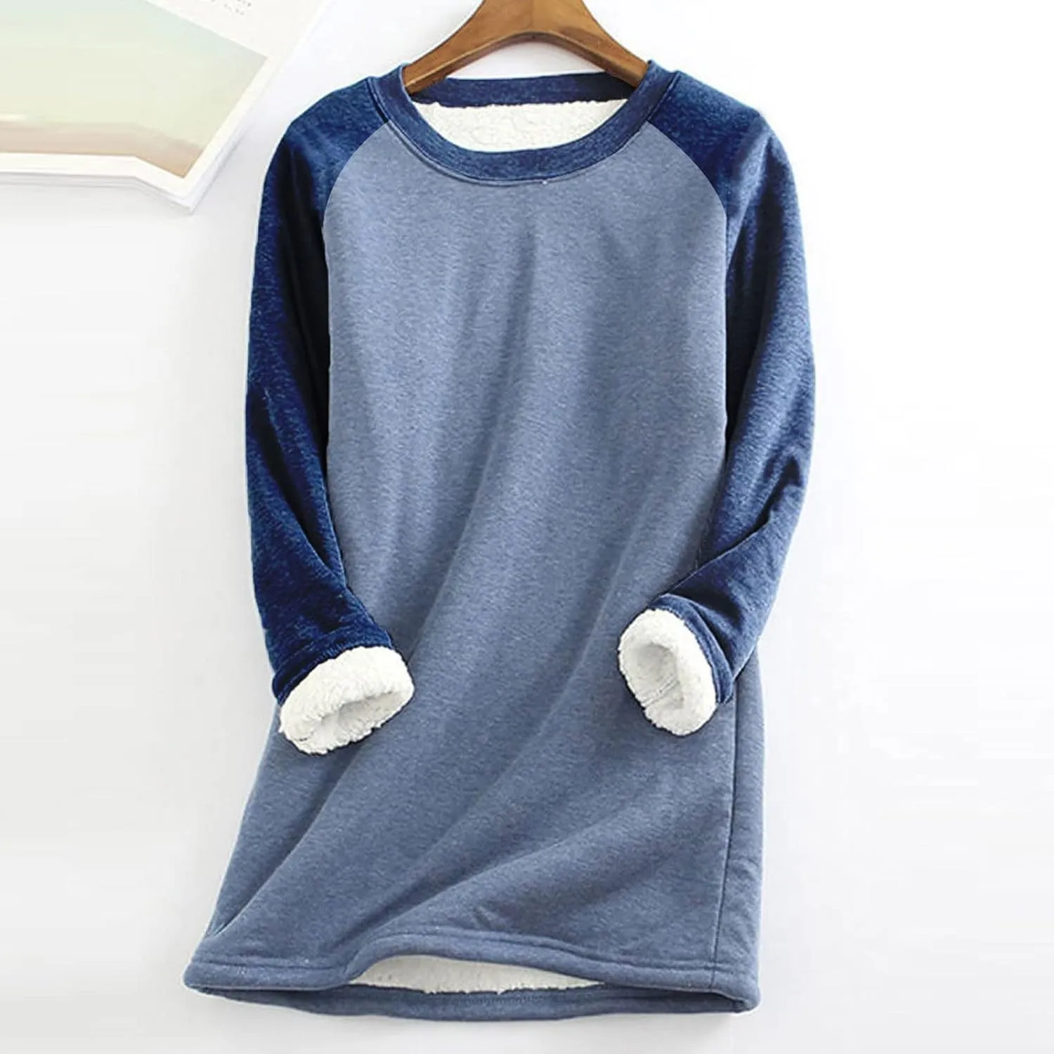 Women's Sweatshirt Thick Warm Fleece Solid Color Casual Long Sleeve Pullover Tops Crewneck Fashion Ladies Sweater Tops