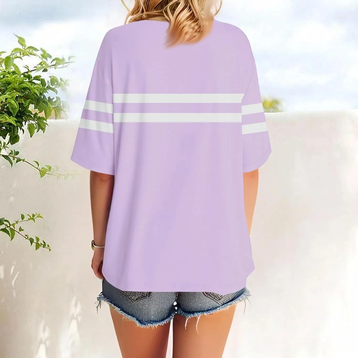 Womens Tops T Shirts Short Sleeve Crewneck Summer Casual Loose Basic Tee Shirt 2025 Trendy Fashion Striped Clothes